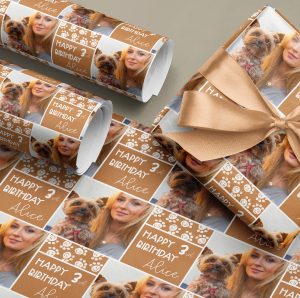 Personalised Pet Dog Photo Paw Prints Birthday Wrapping Paper