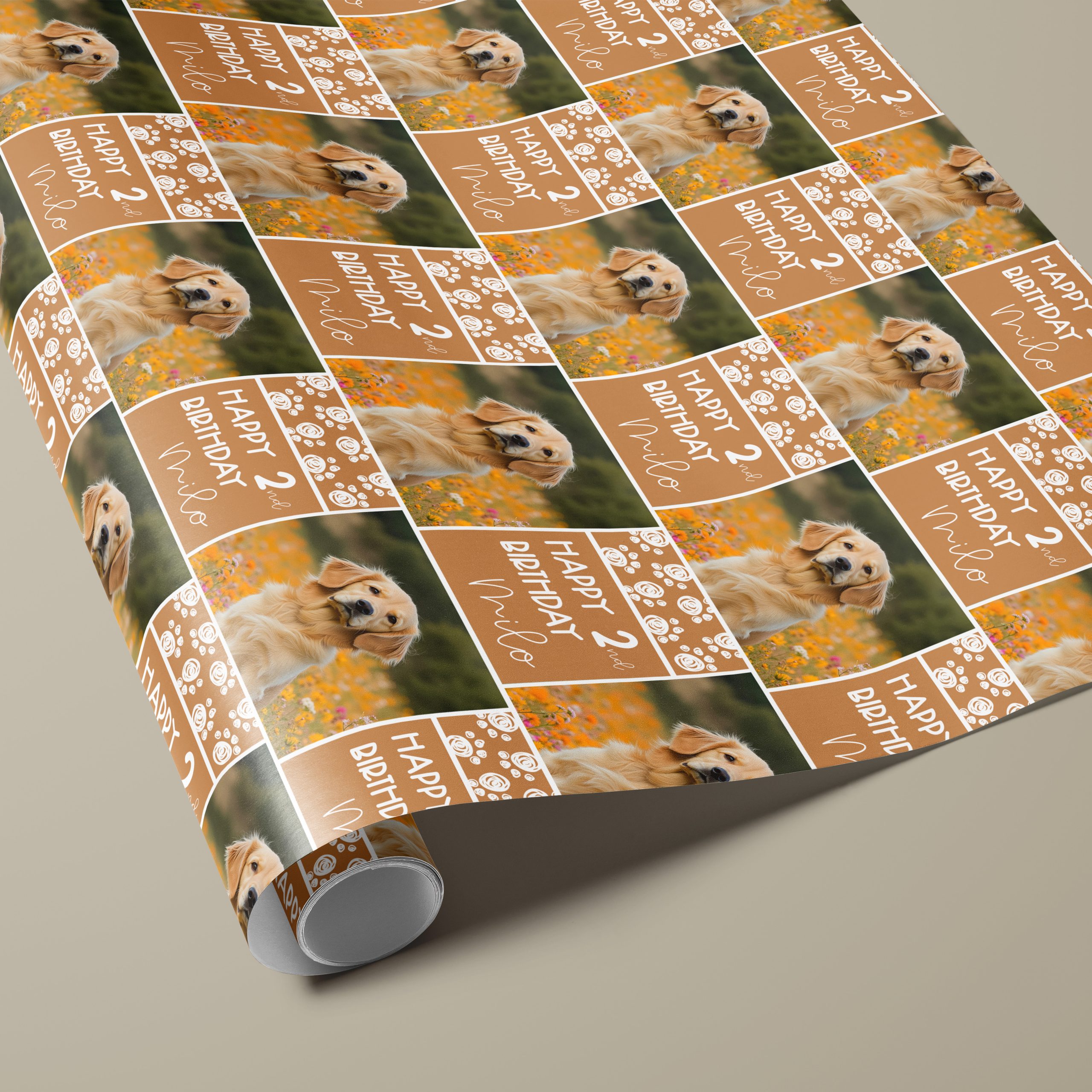 Personalised Pet Dog Photo Paw Prints Birthday Wrapping Paper