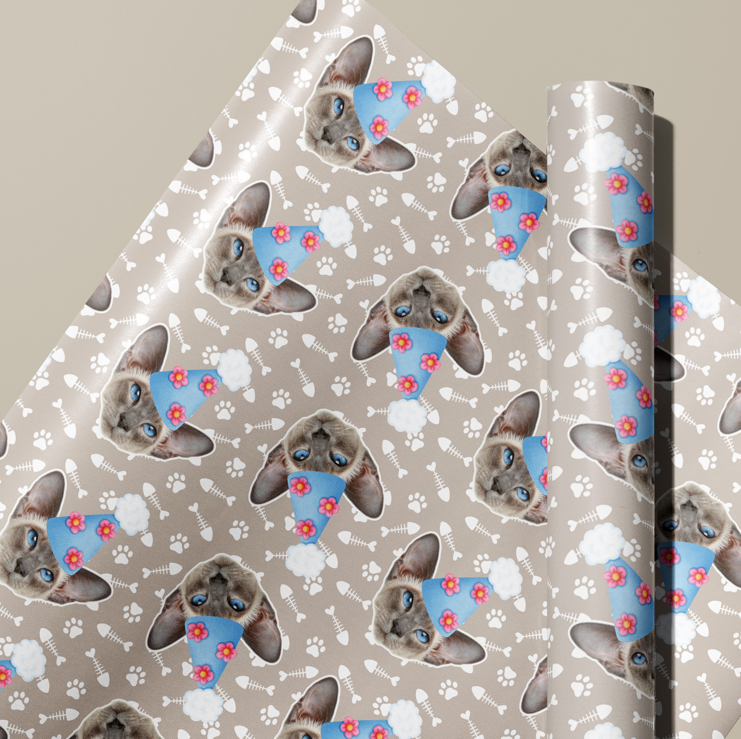 Personalised Cat Fish Bone Print Wrapping Paper