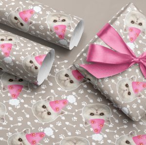 Personalised Cat Fish Bone Print Wrapping Paper