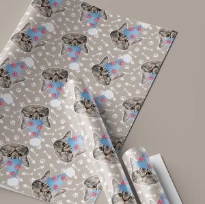 Personalised Cat Fish Bone Print Wrapping Paper