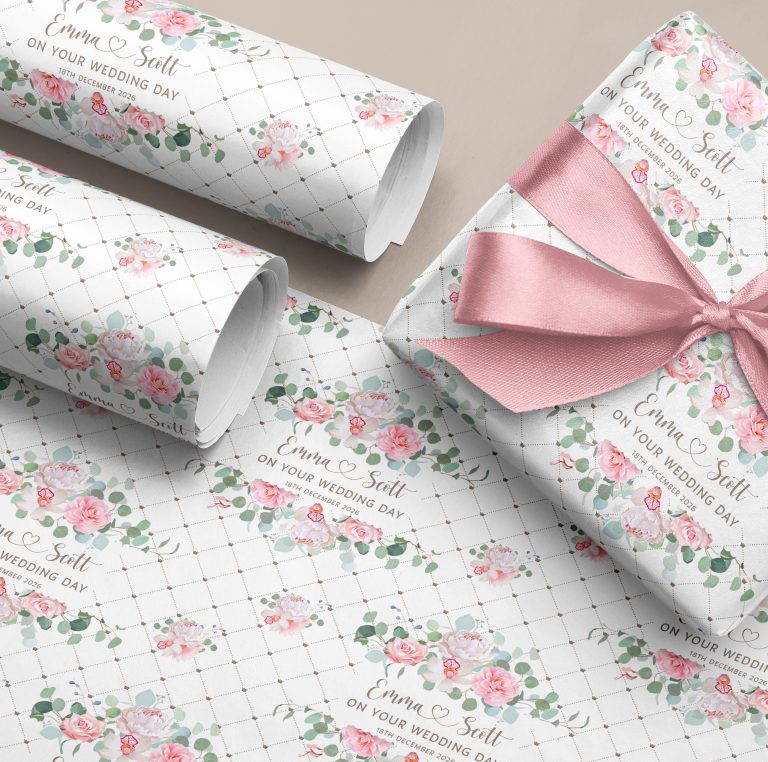 Personalised Pink Floral Wedding Gift Wrapping Paper
