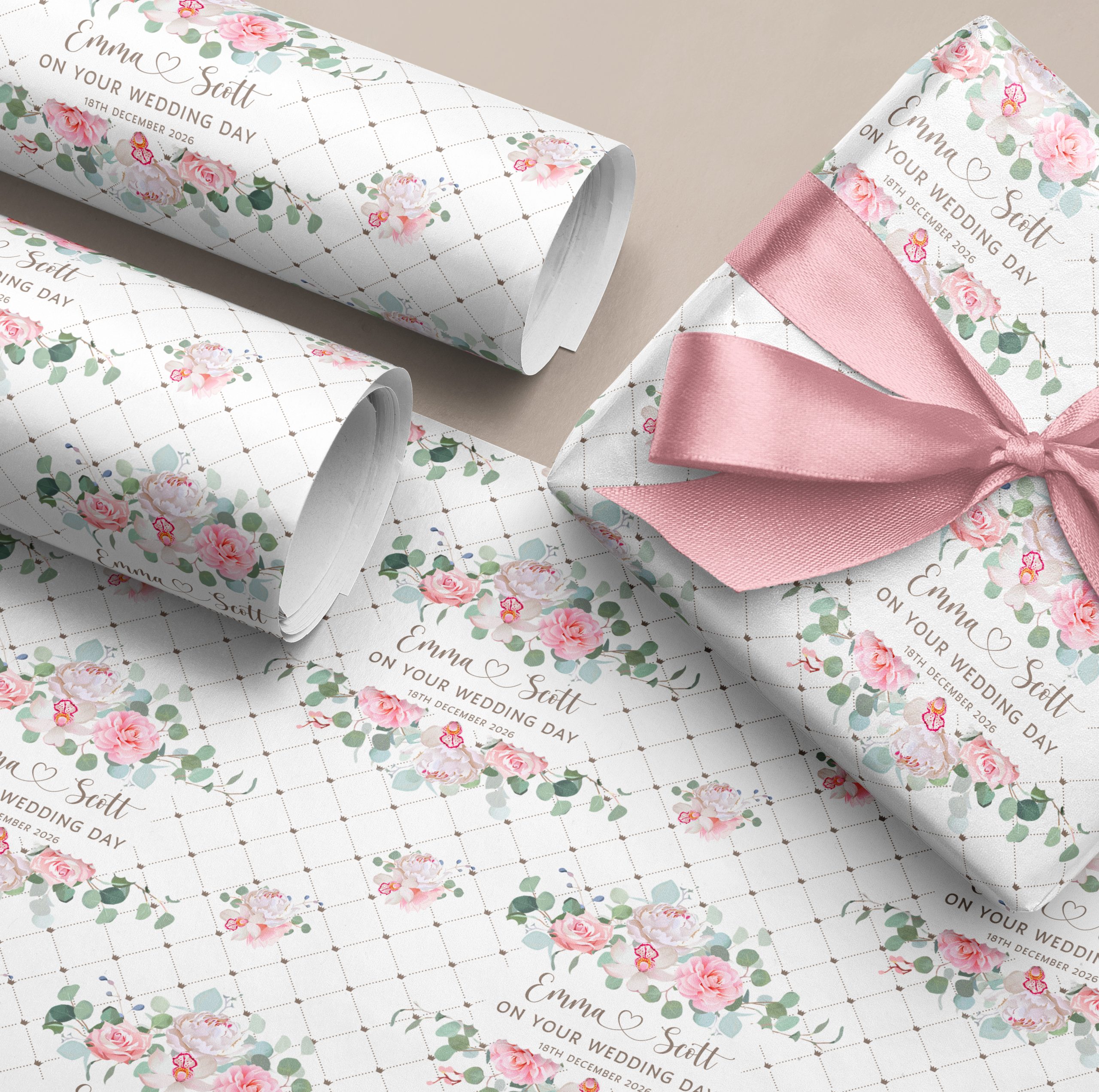 Personalised Wedding Floral Crown Wrapping Paper
