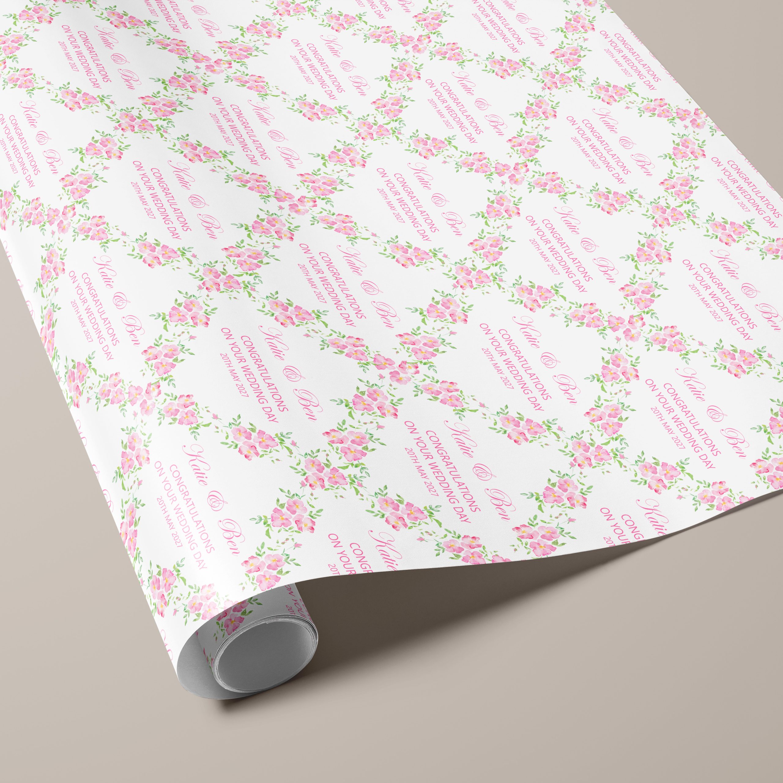 Personalised Pink Floral Wedding Gift Wrapping Paper