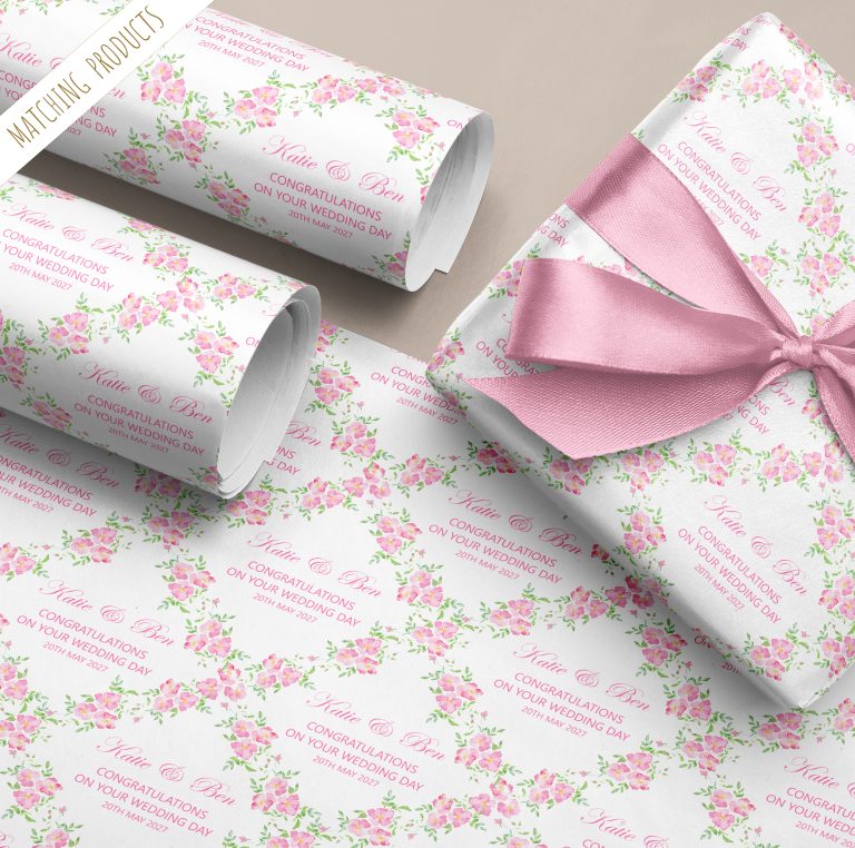 Personalised Pink Floral Wedding Gift Wrapping Paper