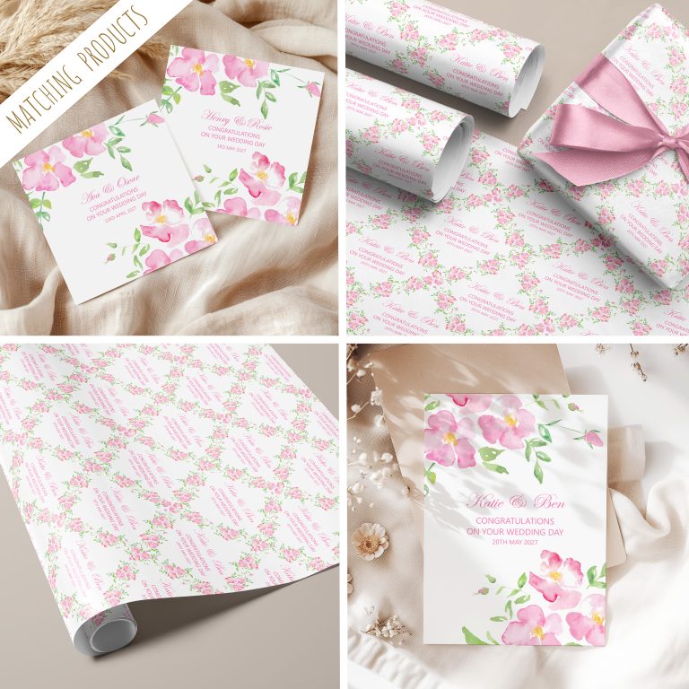Handmade Personalised Wedding Card ‘Wild Roses’