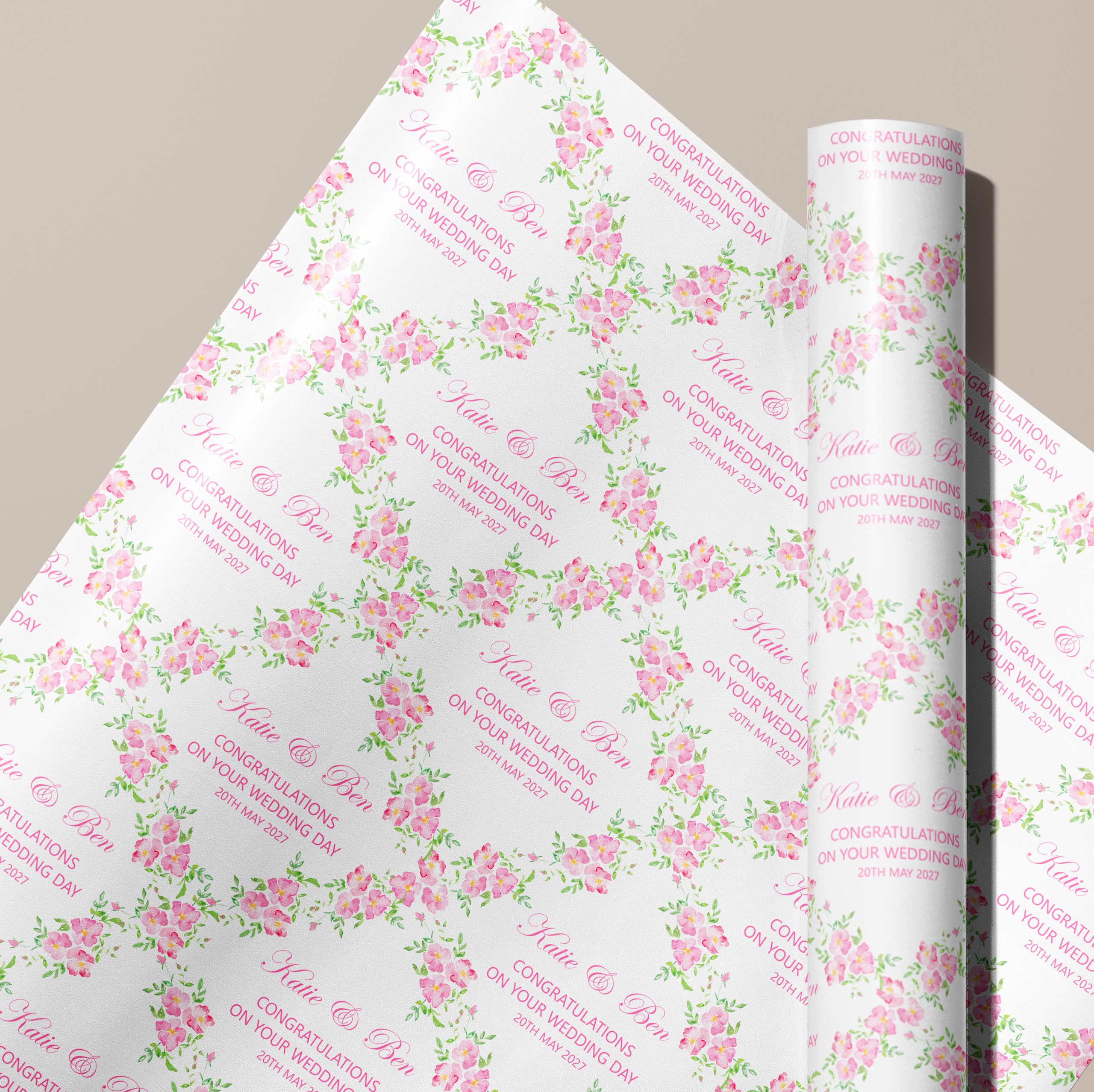 Personalised Pink Floral Wedding Gift Wrapping Paper