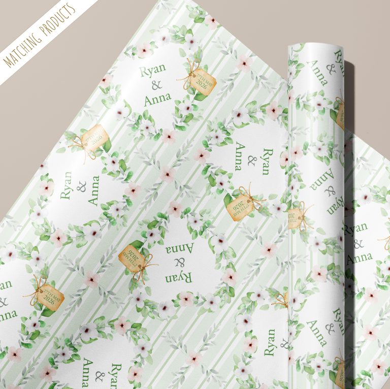 Personalised Sage Floral Wedding Gift Wrapping Paper