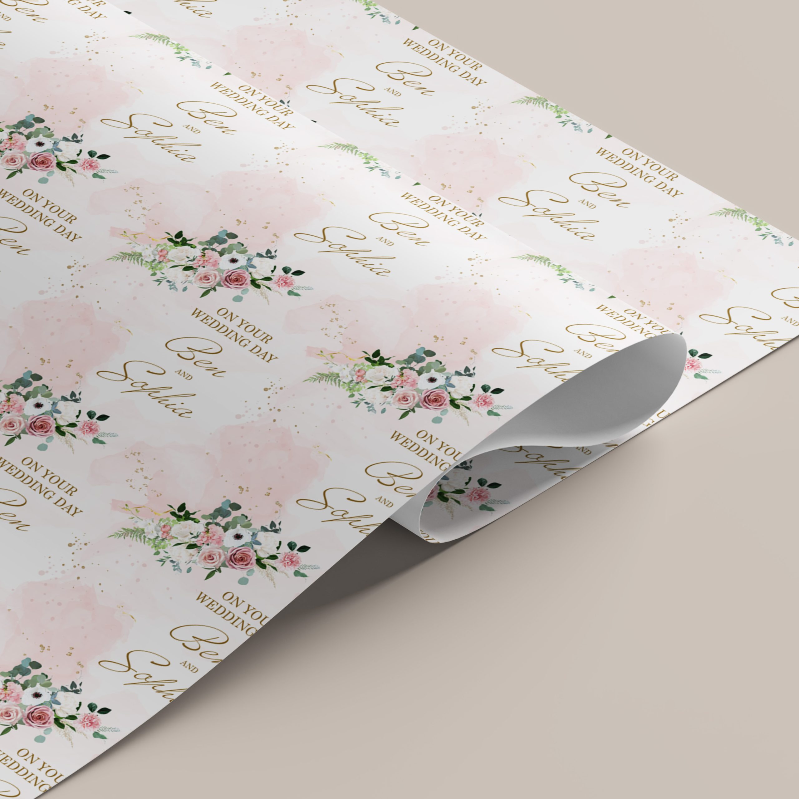 Personalised Pink Floral Wedding Gift Wrapping Paper