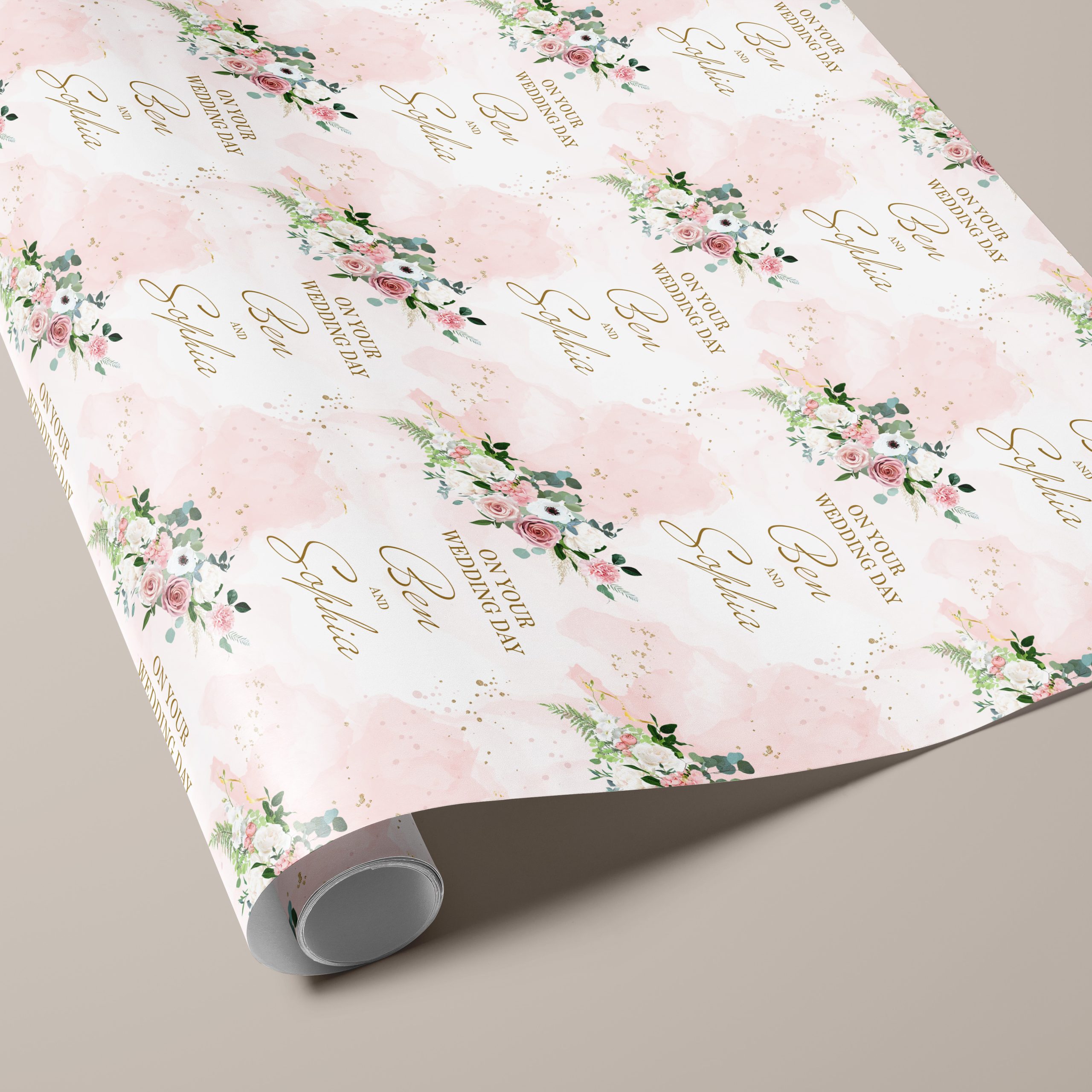 Personalised Pink Floral Wedding Gift Wrapping Paper