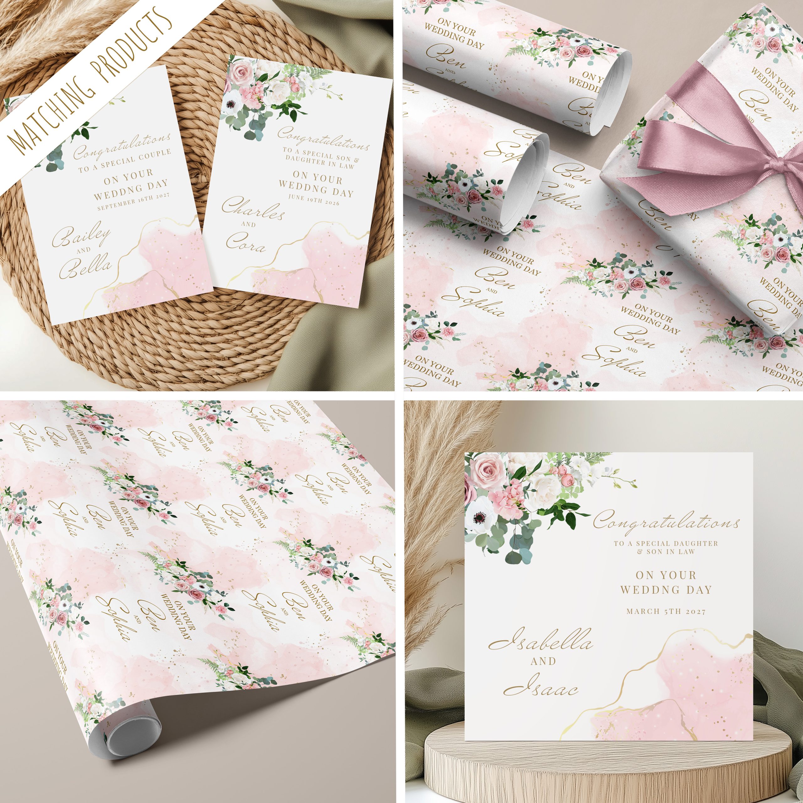 Personalised Pink Floral Wedding Gift Wrapping Paper
