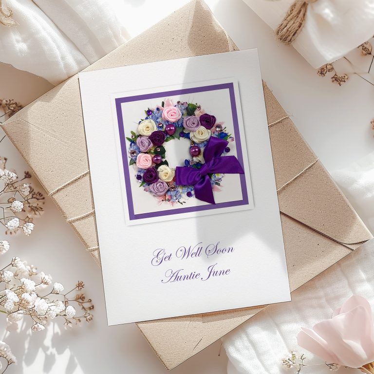 Luxury Handmade Get Well Card ‘Floral Wreath’