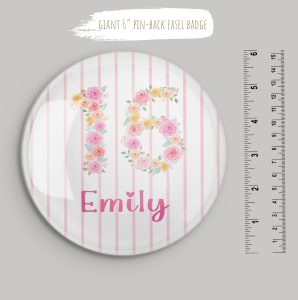Personalised Giant 16th Pink Floral Birthday Badge