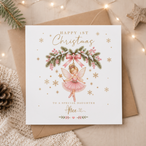 Granddaughter first Christmas card with pink fairy design