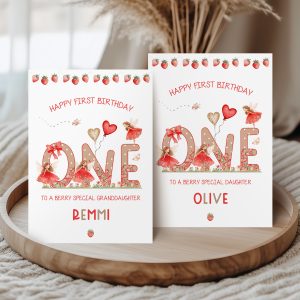 1st Birthday Stawberry Cards