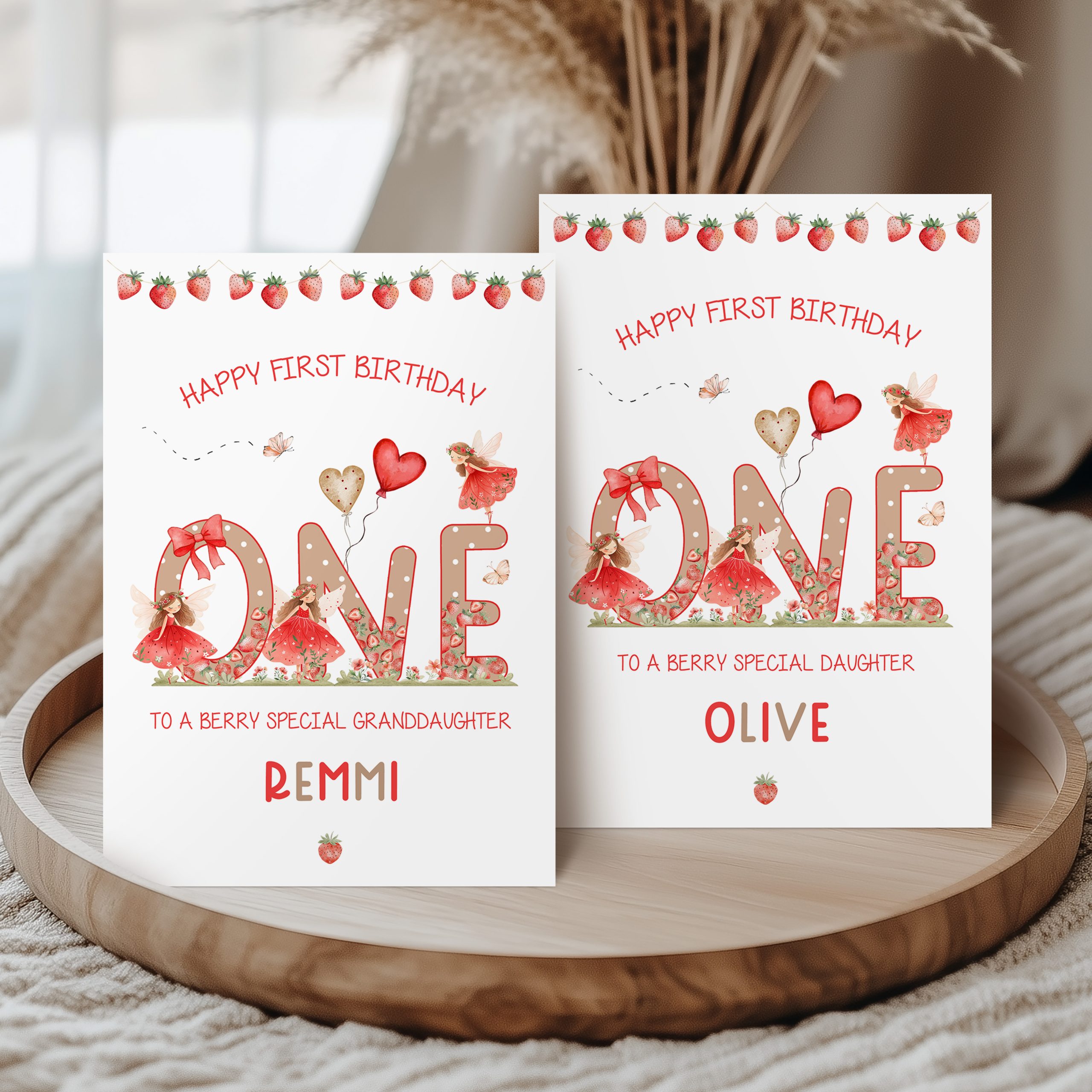 1st Birthday Stawberry Cards