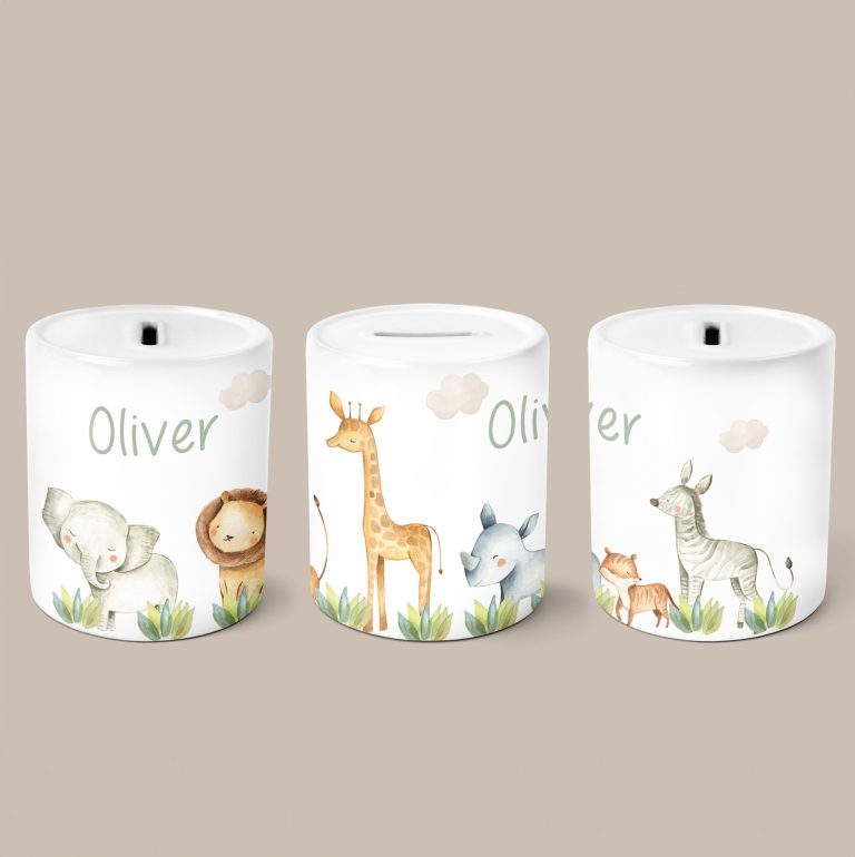 Personalised Safair Animals Ceramic Money Pot
