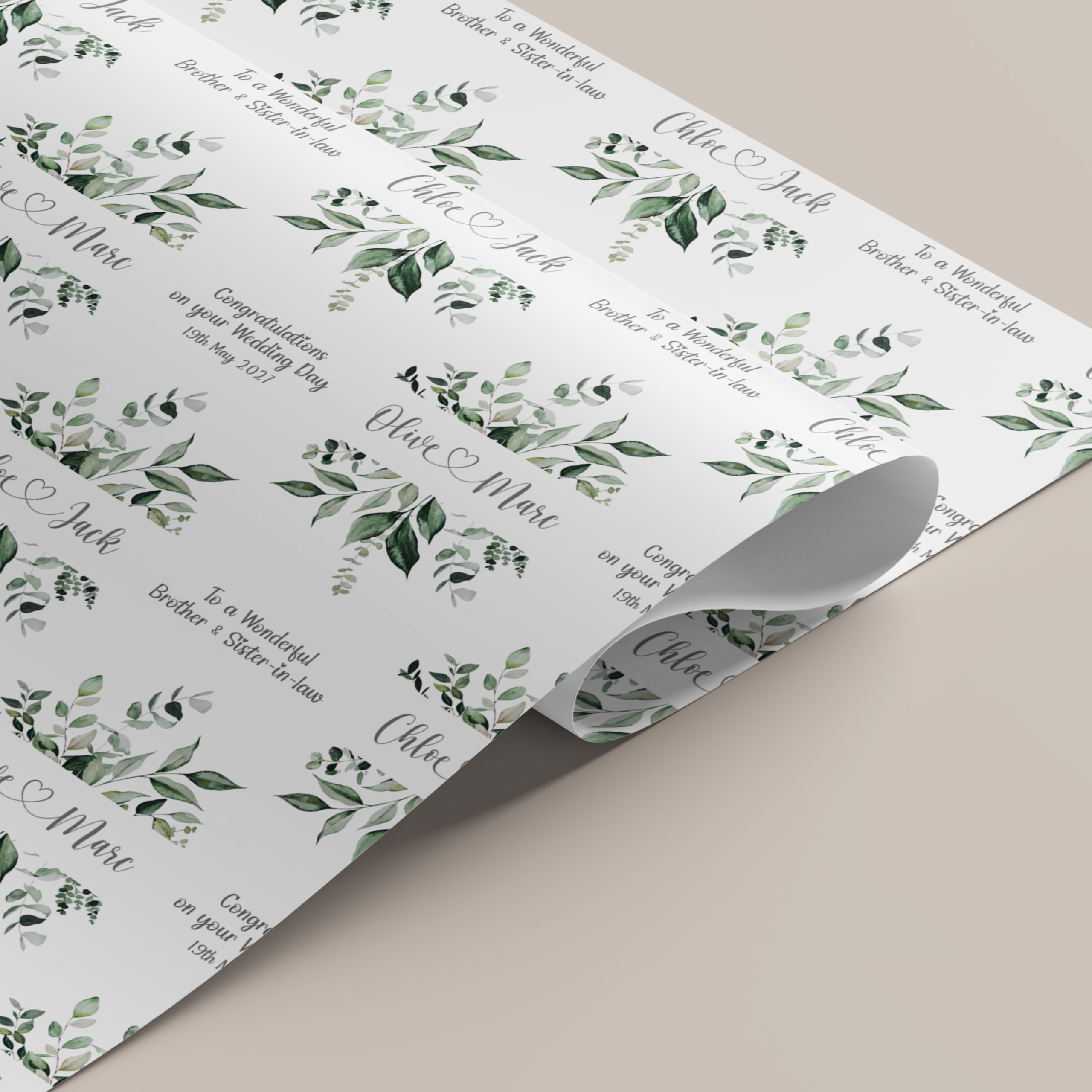 Personalised Sage Wedding Gift Wrapping Paper