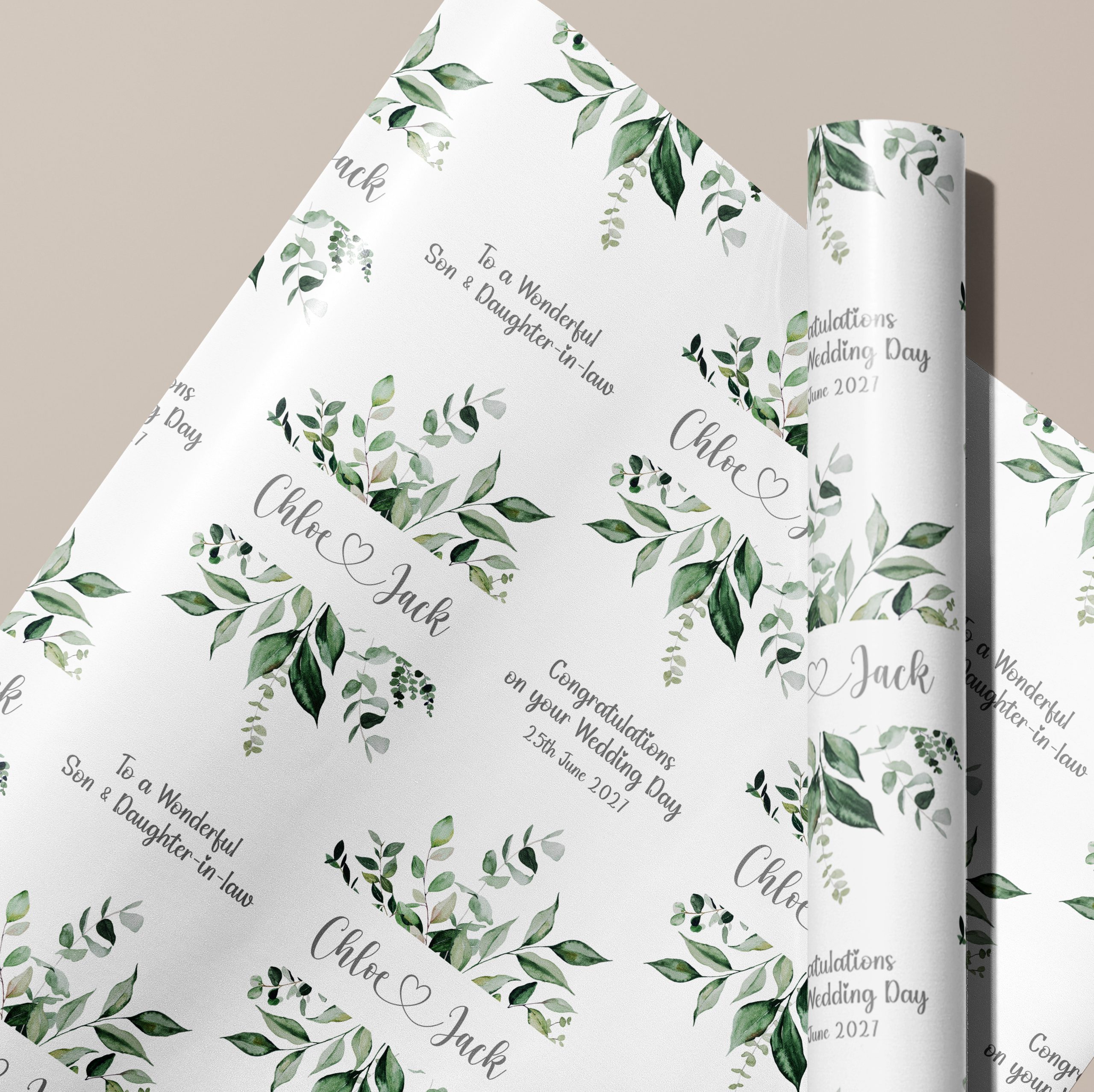 Personalised Sage Wedding Gift Wrapping Paper