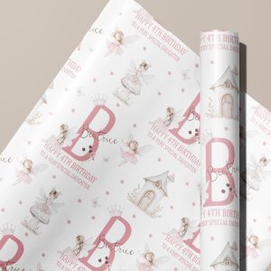 Girls Personalised Fairy Birthday Gift Wrapping Paper