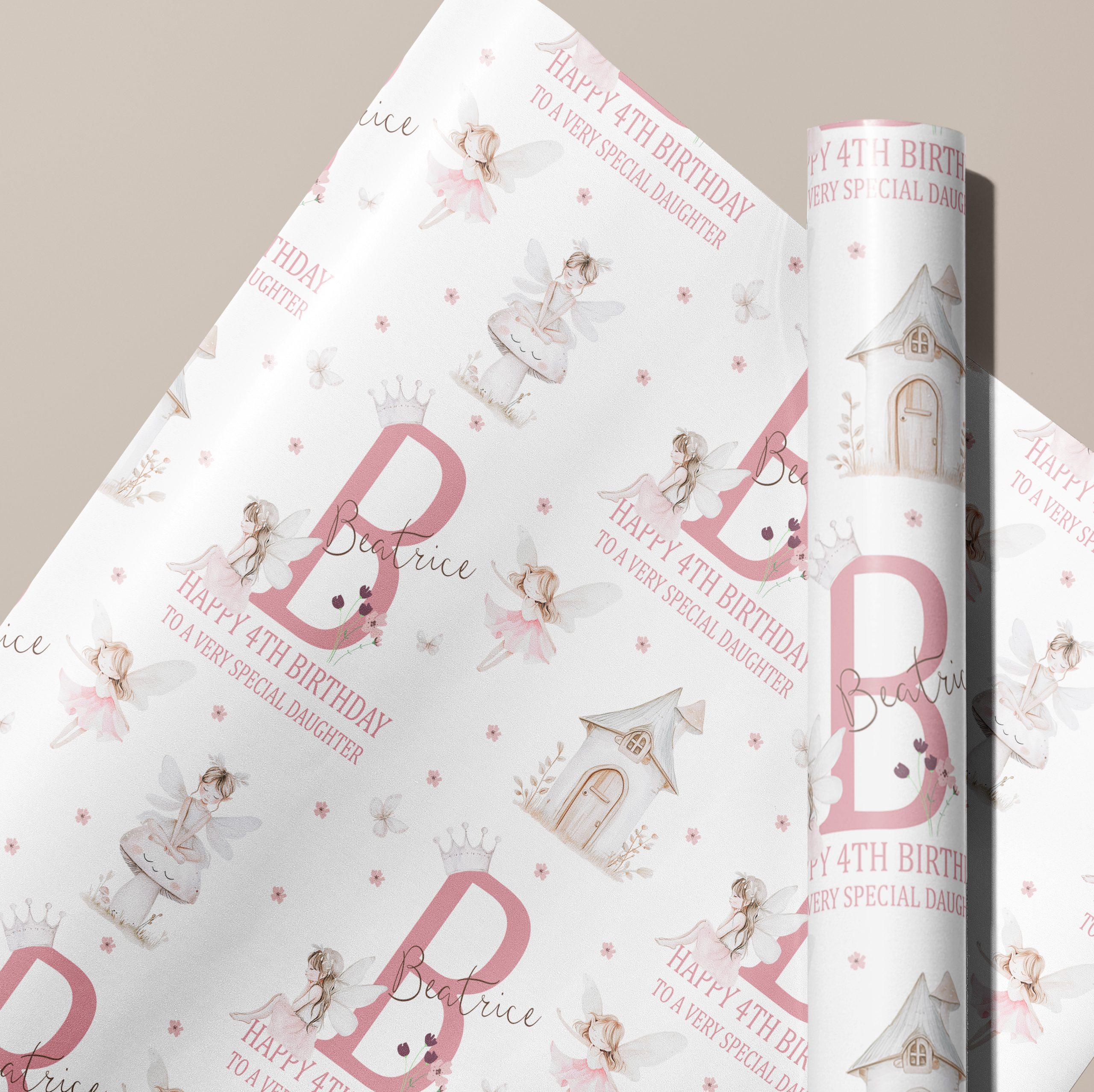 Girls Personalised Fairy Birthday Gift Wrapping Paper