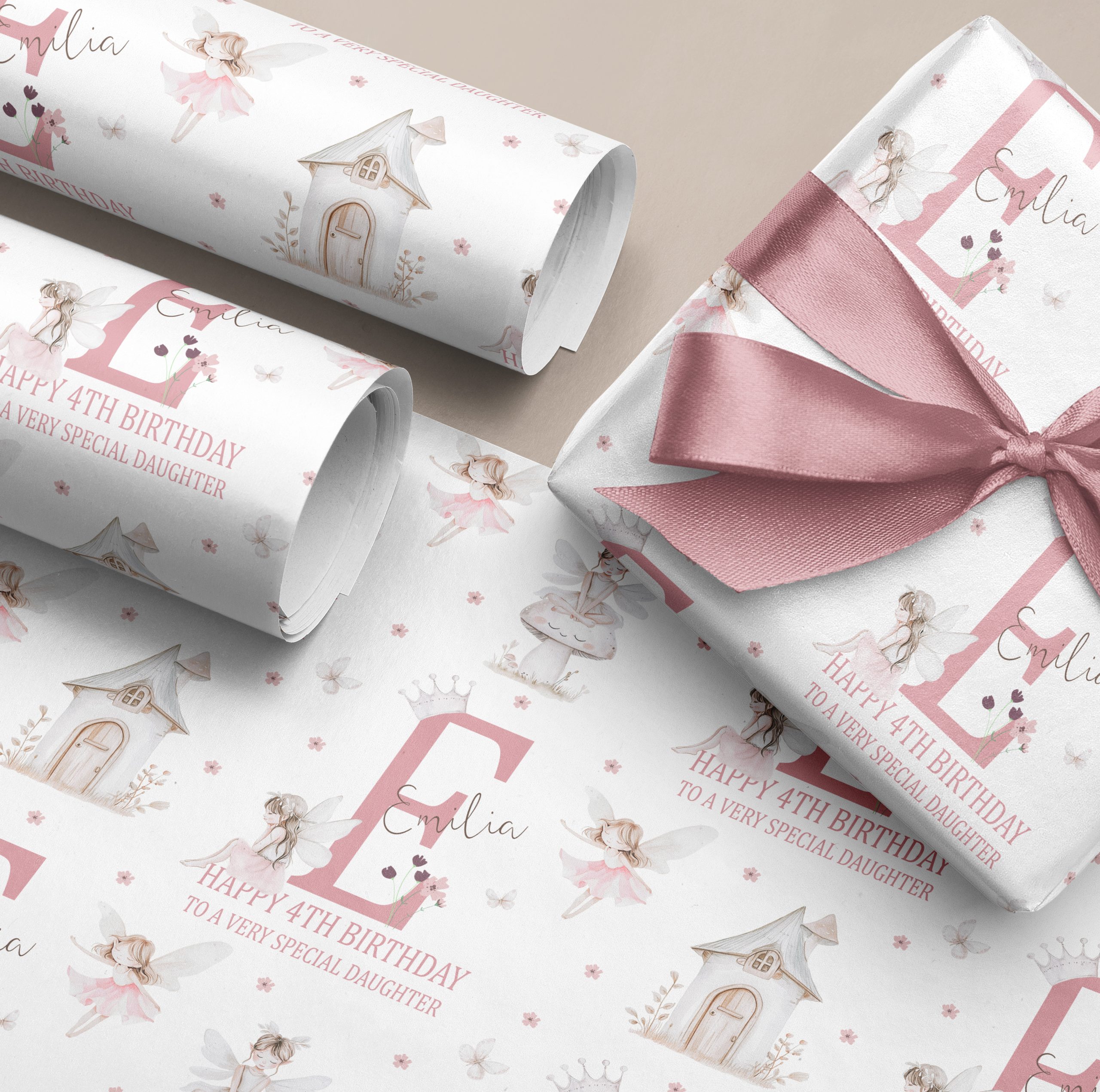 Girls Personalised Fairy Birthday Gift Wrapping Paper