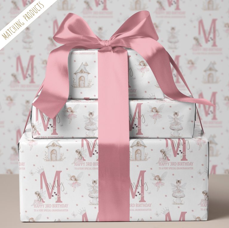 Girls Personalised Fairy Birthday Gift Wrapping Paper