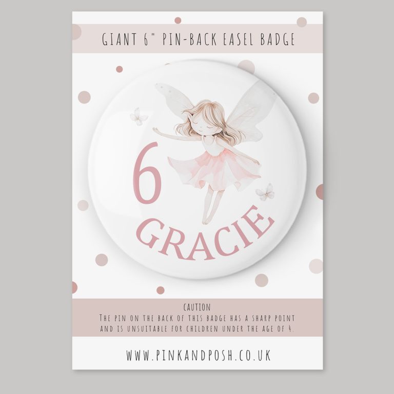 Girls Giant 6 inch Personalised Fairy Birthday Badge