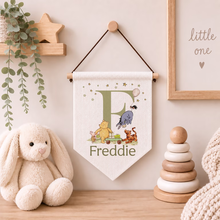 Personalised Winnie The Pooh Linen Wall Banner