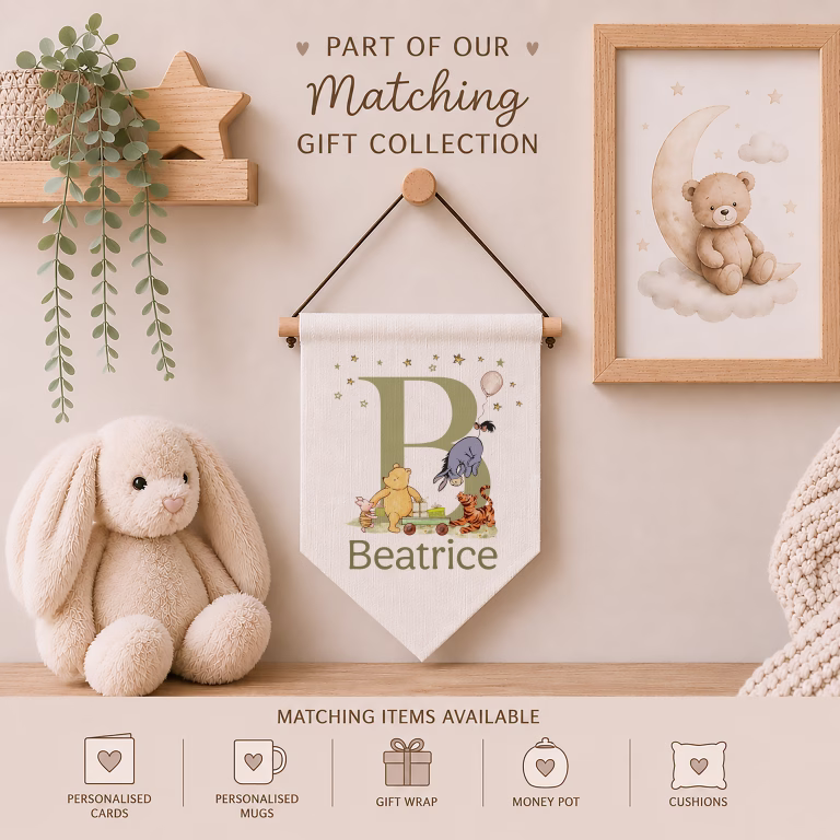 Personalised Winnie The Pooh Linen Wall Banner