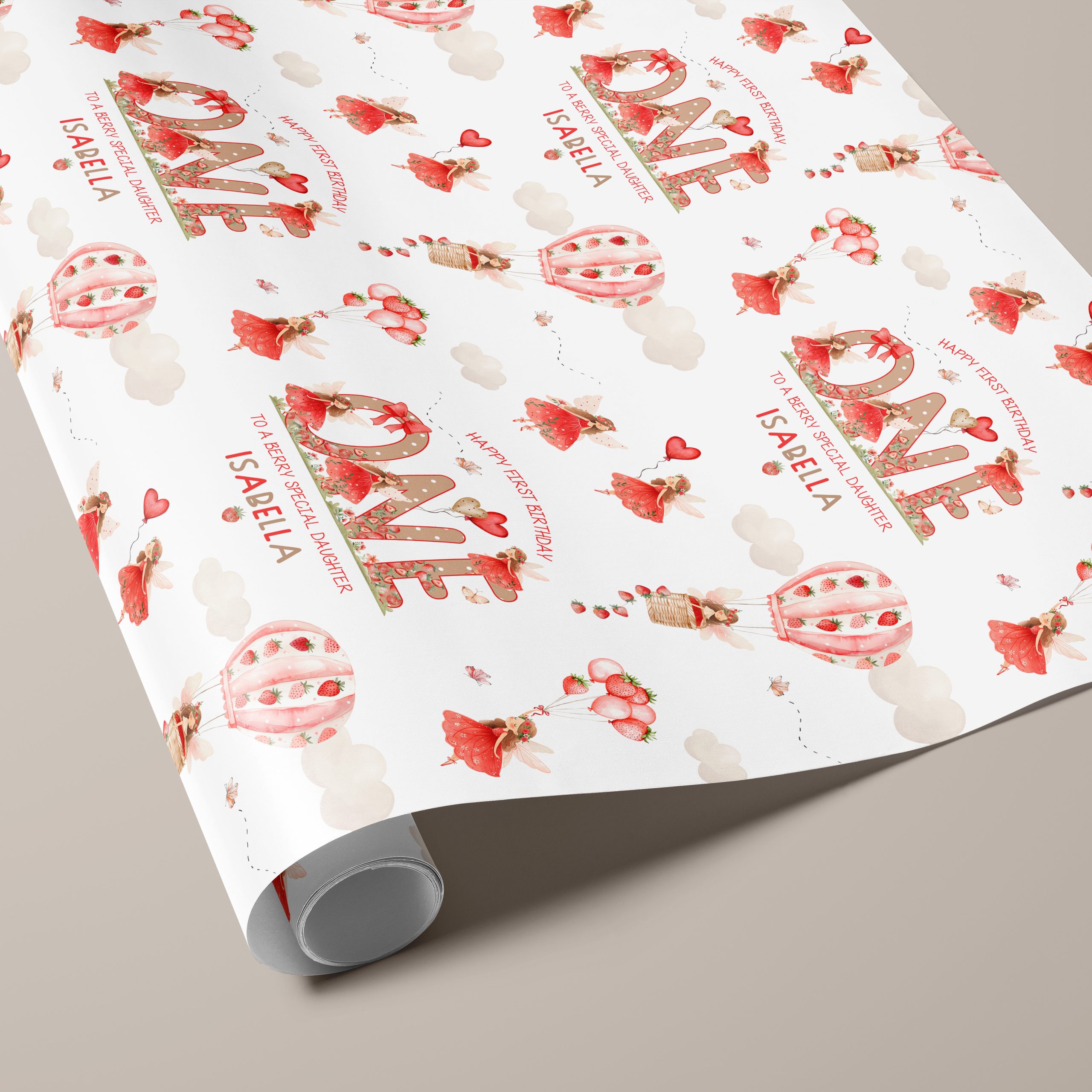 1st Birthday Strawberry Wrapping Paper