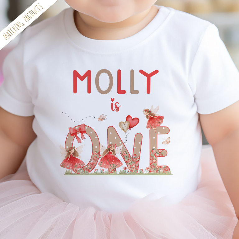 Girls 1st Birthday Strawberry Fairy T-Shirt
