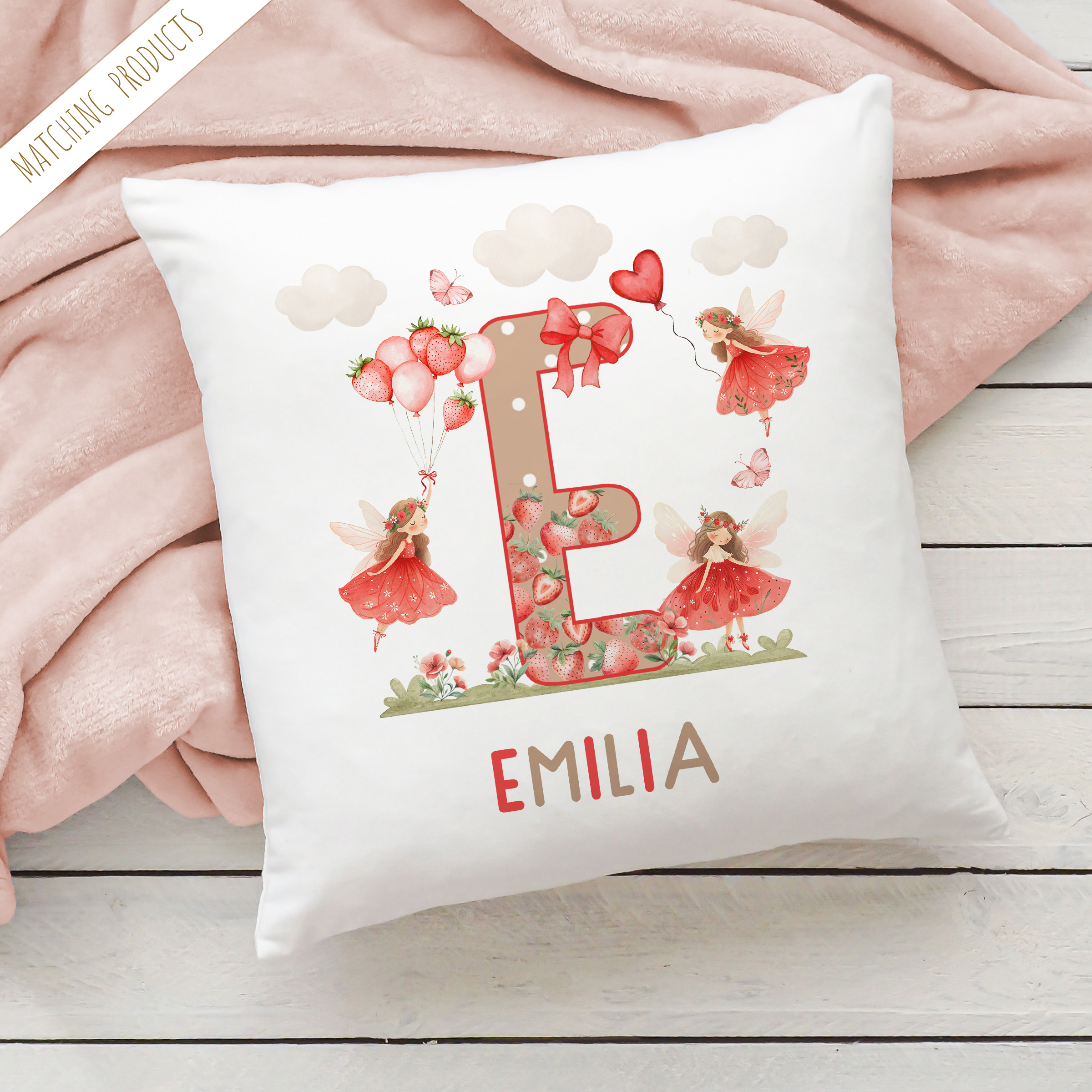 Girls Personalised Strawberry Name Cushion
