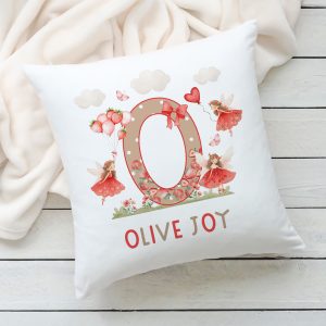 Girls Personalised Strawberry Name Cushion