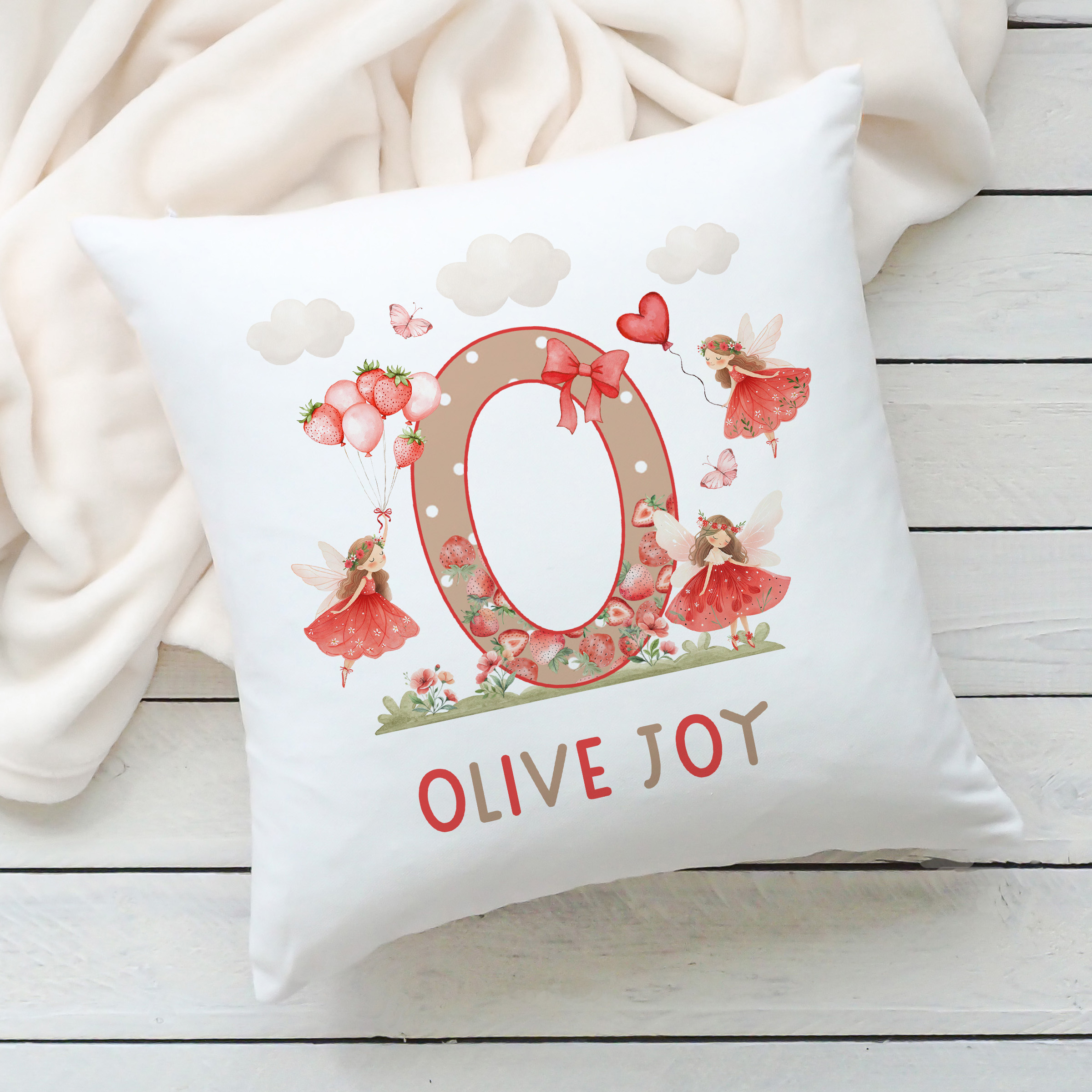 Girls Personalised Strawberry Name Cushion