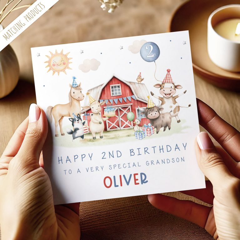 Boys Personalised Farm Animals Birthday Card