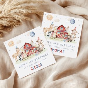 Boys Farm Animals Birthday Card