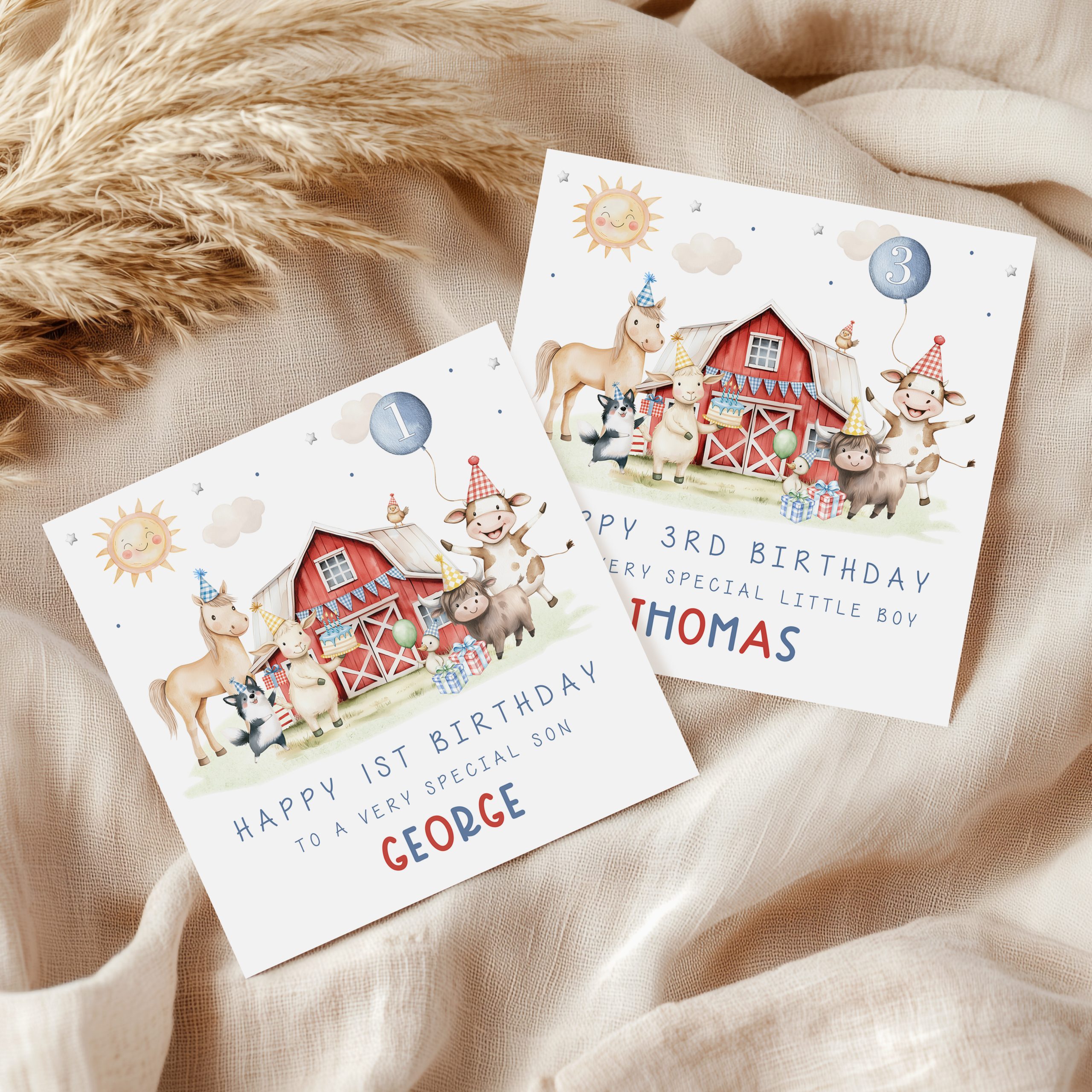 Boys Farm Animals Birthday Card