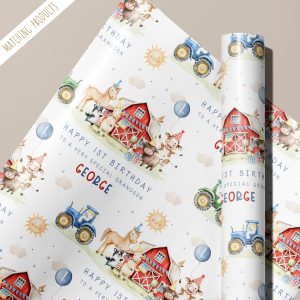 Boys Farm Animals Birthday Gift Wrapping Paper
