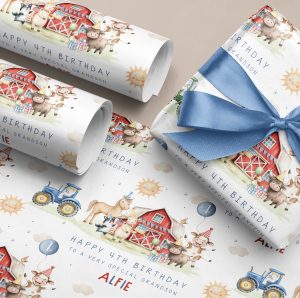 Boys Farm Animals Birthday Gift Wrapping Paper