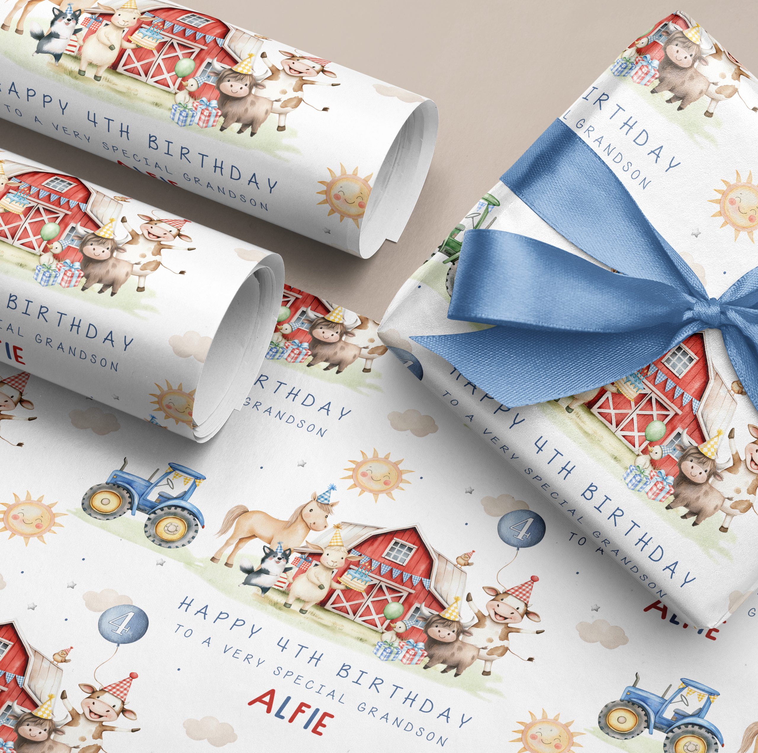 Boys Farm Animals Birthday Gift Wrapping Paper