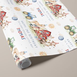 Boys Farm Animals Birthday Gift Wrapping Paper