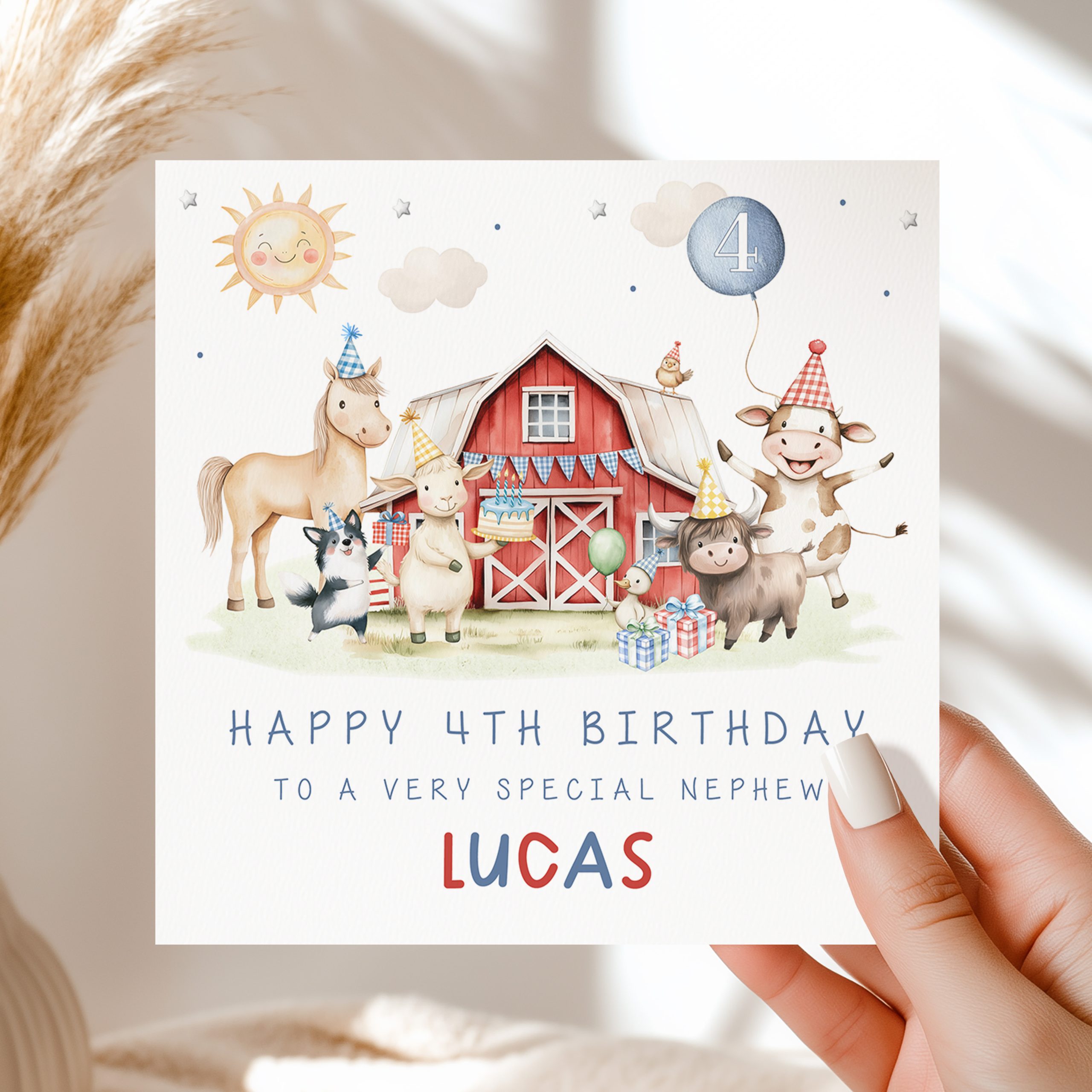 Boys Farm Animals Birthday Card