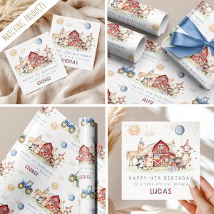 Boys Farm Animals Birthday Gift Wrapping Paper