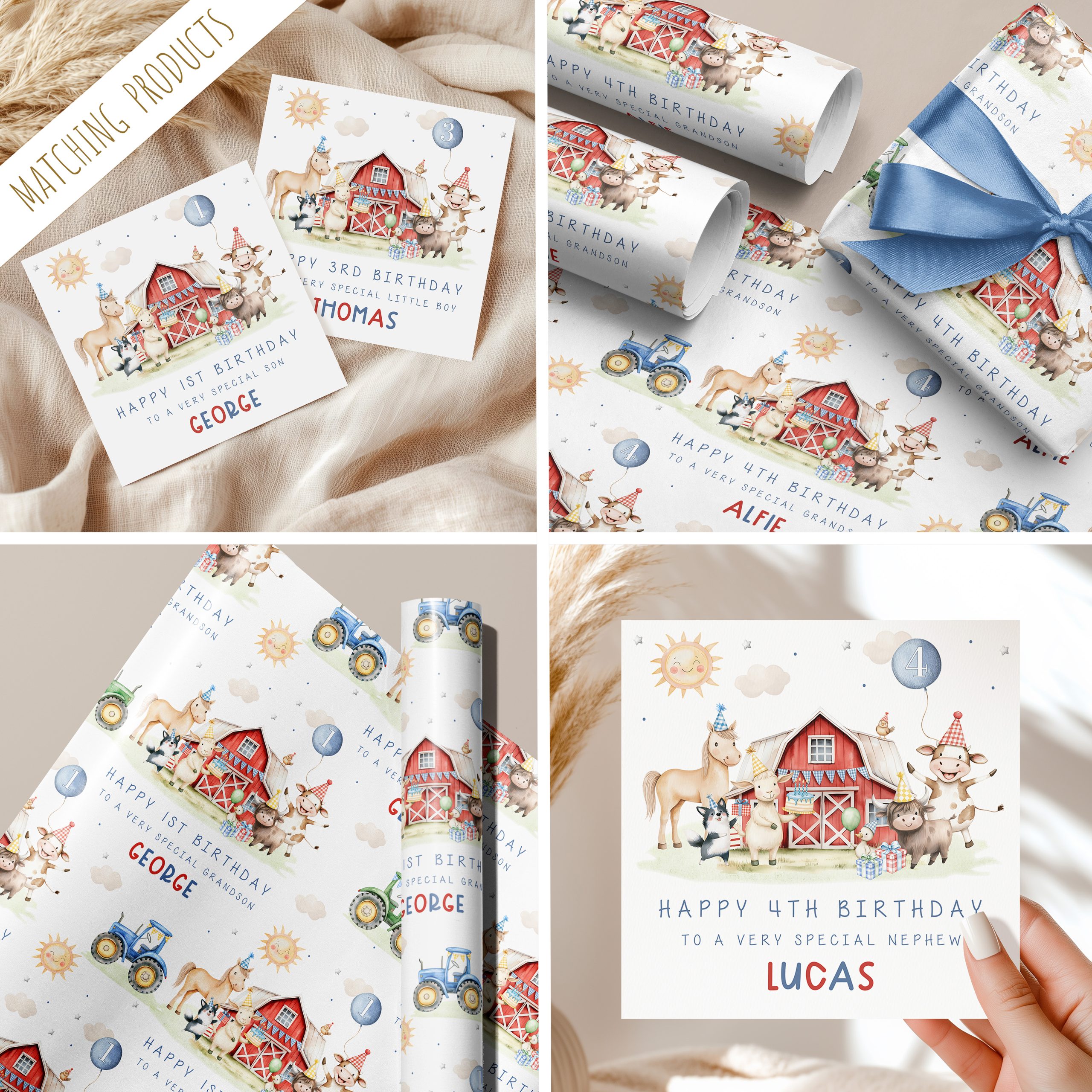 Boys Farm Animals Birthday Gift Wrapping Paper