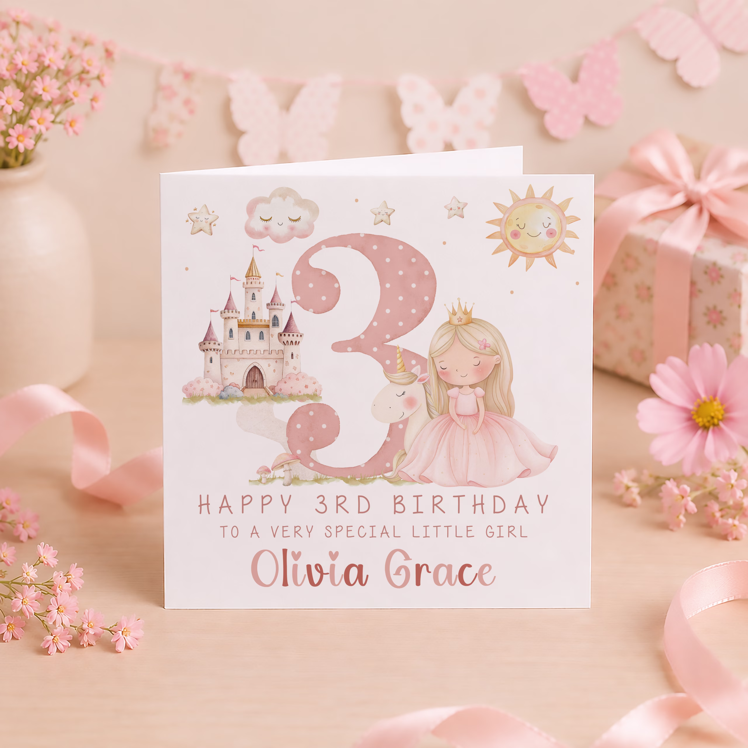 Girls Princess Unicorn Birthday Card