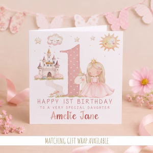 Girls Princess Unicorn Birthday Card