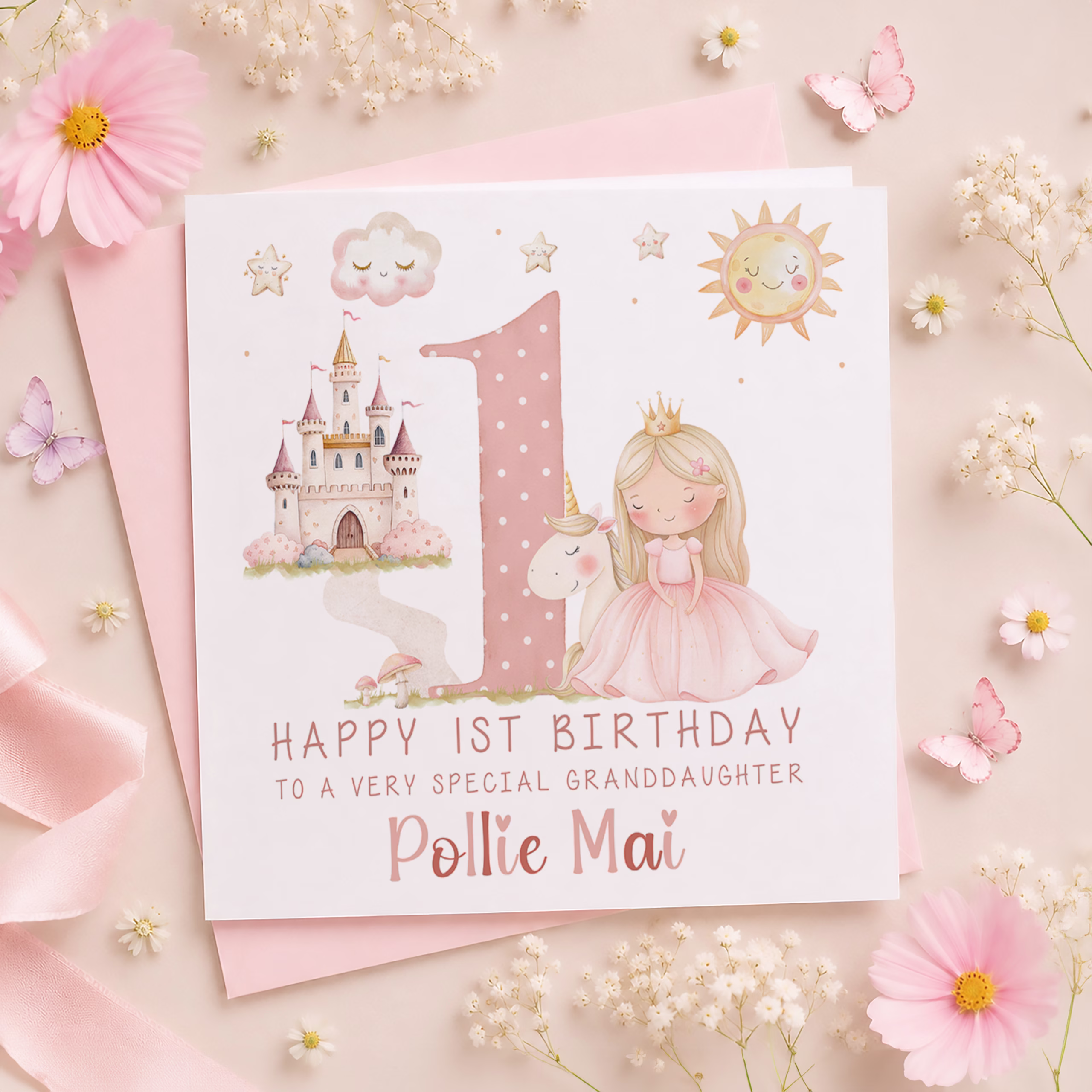Girls Princess Unicorn Birthday Card