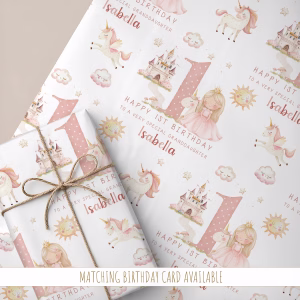 Girls Princess Unicorn Birthday Gift Wrapping Paper
