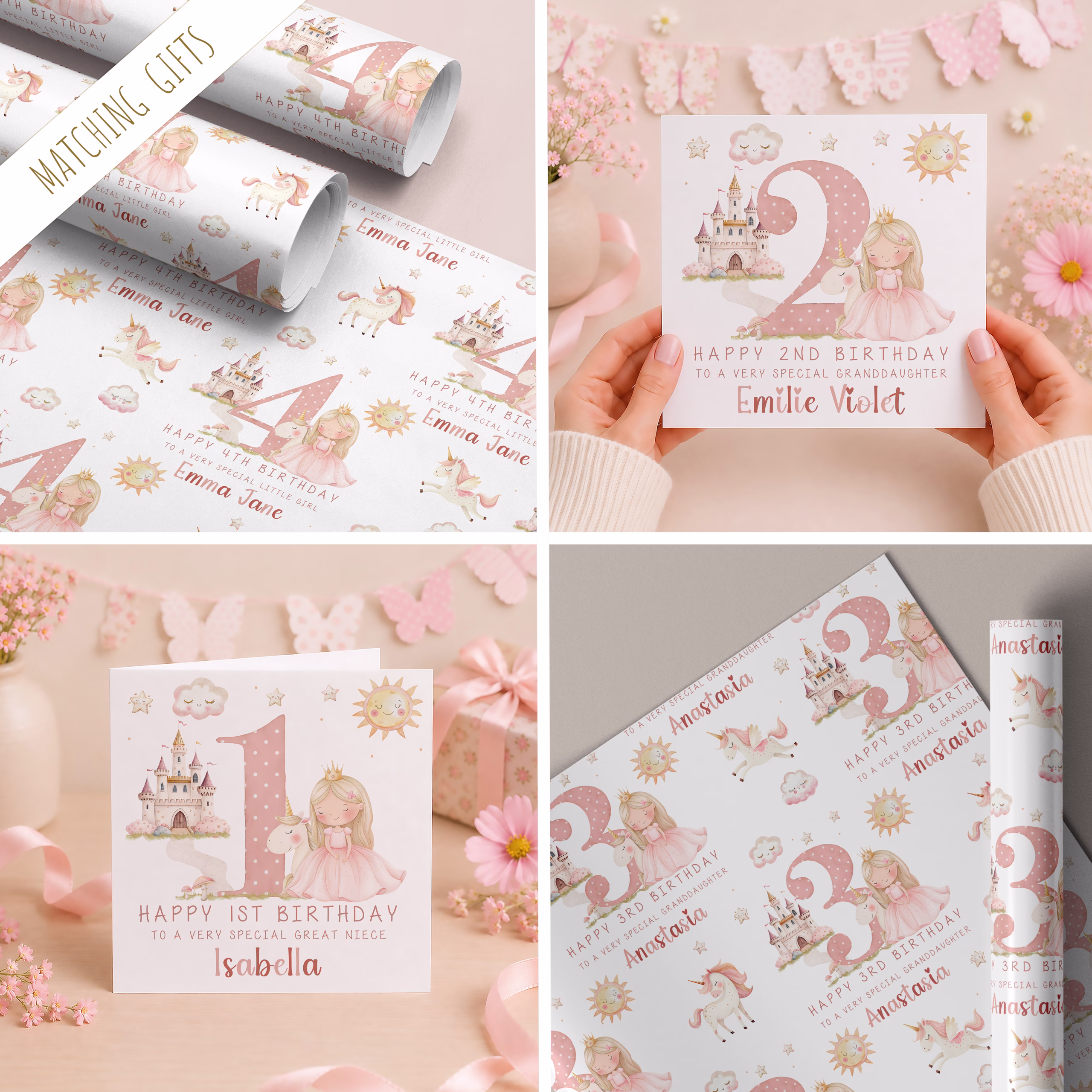 Girls Princess Unicorn Birthday Card